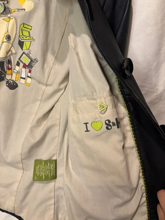 Soia & Kyo Black Genuine Leather Jacket XS Hip Length Button Front Designer - Picture 9 of 14